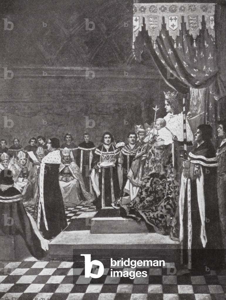 Enrico VI apre il Parlamento con sua madre (litografia)