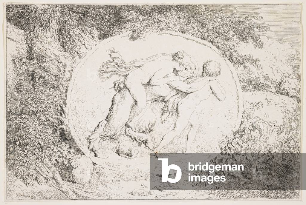 "Ninfa astride un satiro", 1763 di Jean-Honore Fragonard, b/w
