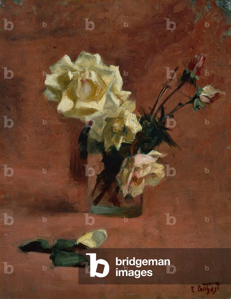 Natura morta con rose in un bicchiere (olio su tela)