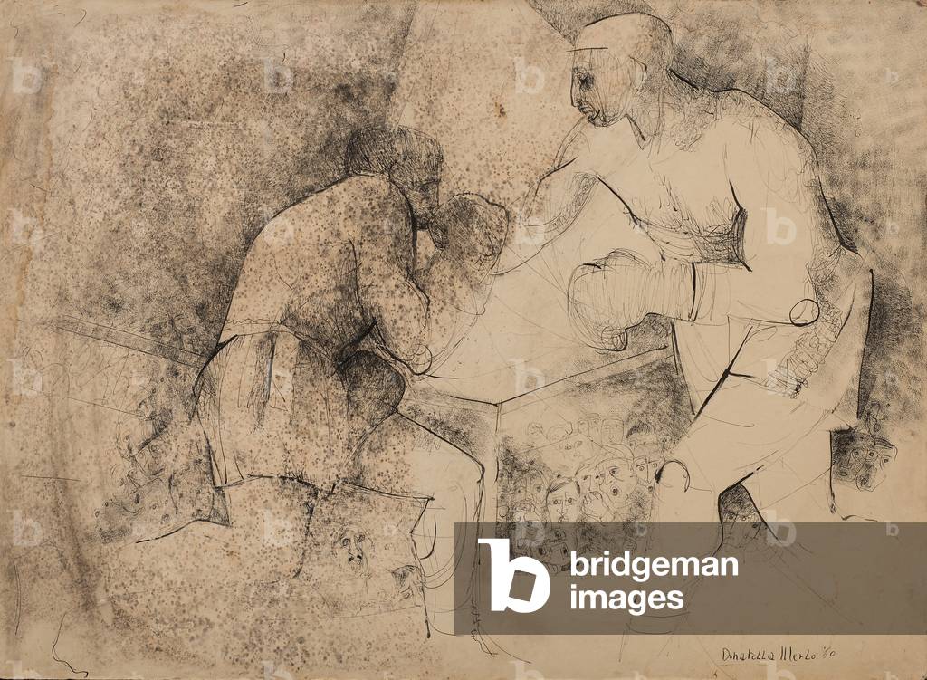 Immagine di Disegno "Incontro di boxe" 1960 di Donatella Merlo