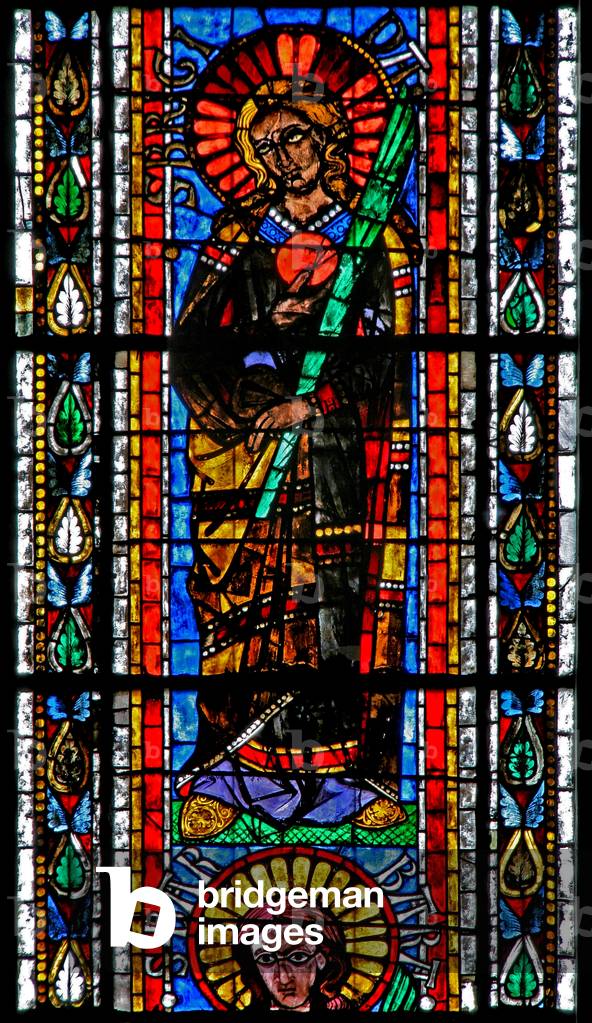 Window w202 depicting St Brigit (stained glass) by French Artist