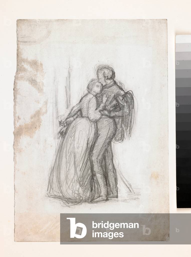 Immagine di Disegno "Studio per le figure nel nero Brunswickers", c.1860 di Simeon Solomon, b/w