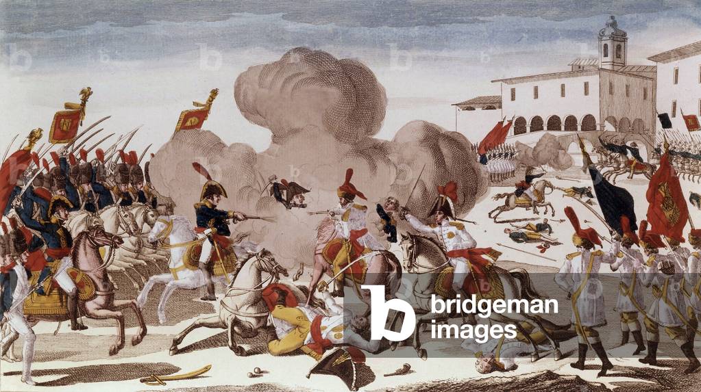 Guerra napoleonica: battaglia di Ostrolenka (Polonia) vittoria francese sui russi, 15 febbraio 1807, incisione