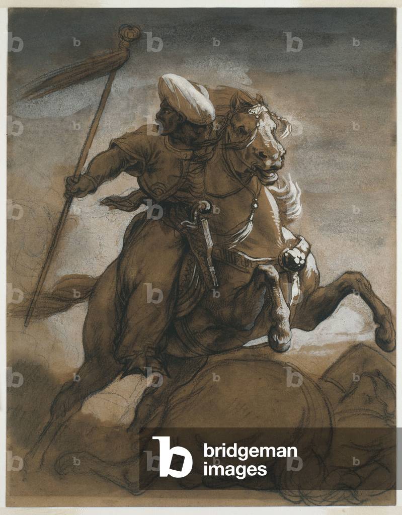 Image of Drawing depicting Turkish Cavalier in Combat 1818 by Theodore Gericault