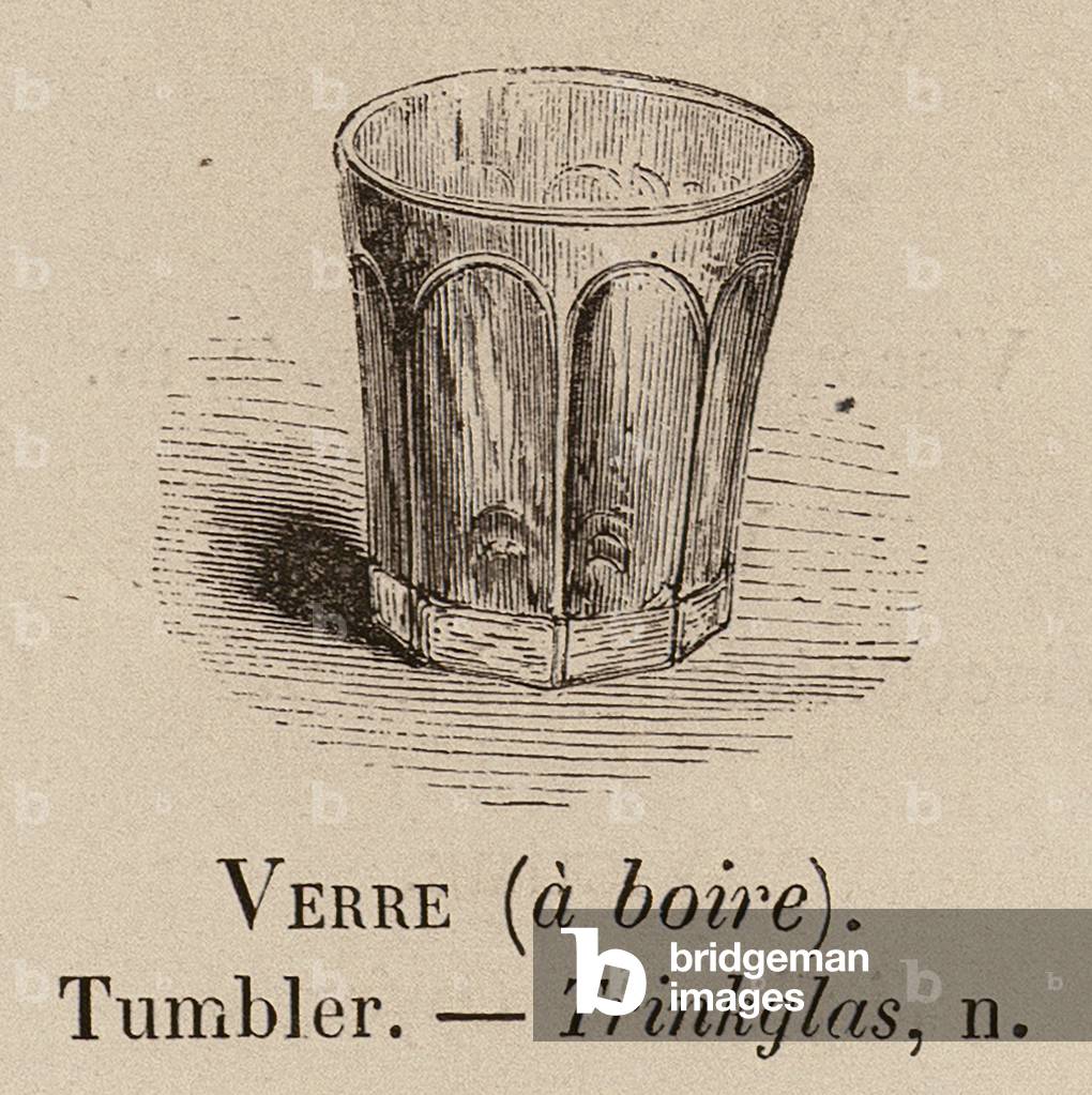 "Le Vocabulaire Illustre: Verre (a boire); Bicchiere; Trinkglas (incisione)" 1873 di European School