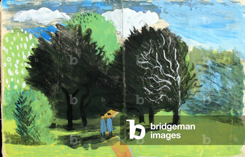 figuren in ein bewaldet landschaft (w/c & gouache auf papier)