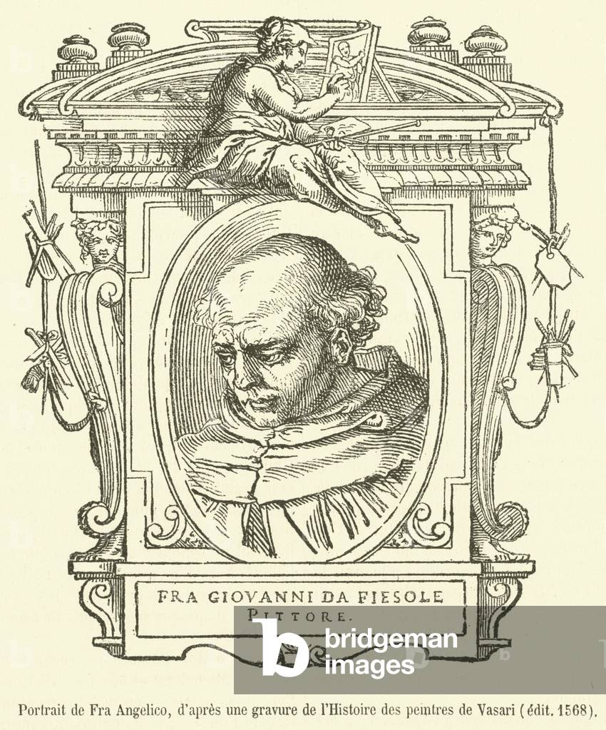 Portrait de Fra Angelico par Vasari (gravure) 1879 par Giorgio Vasari, b/w