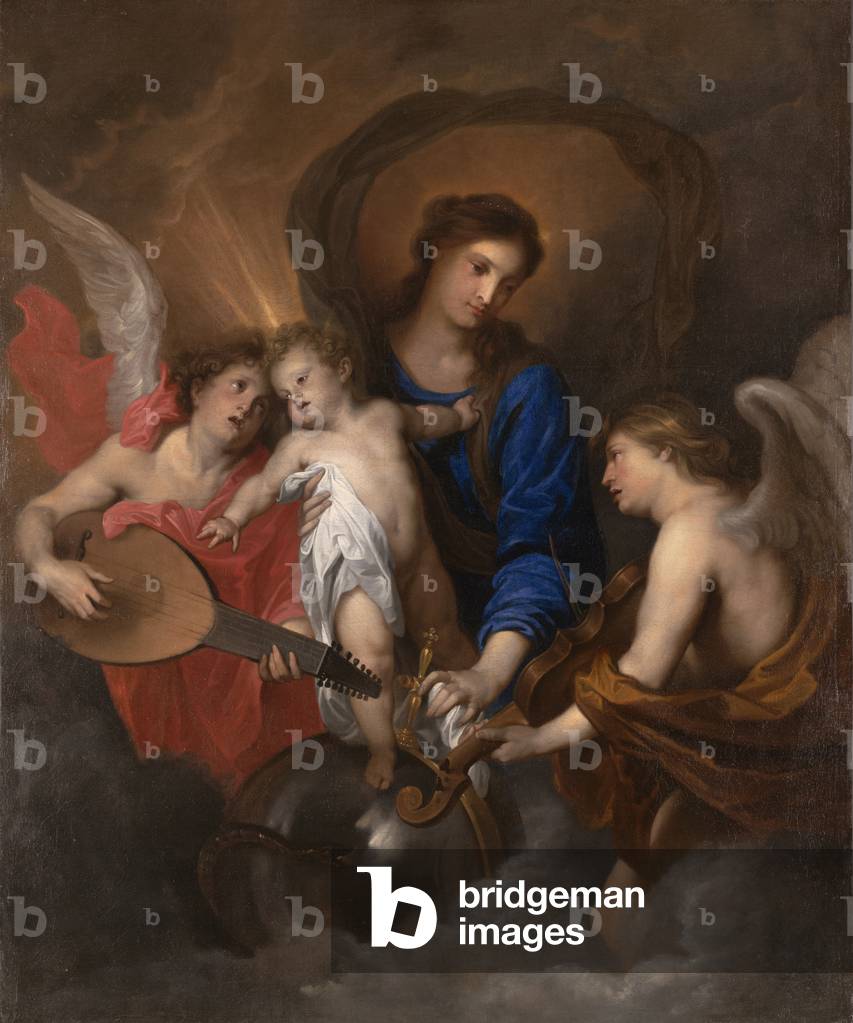 Bild von Gemälde "jungfrau und kind mit Musik machen engel" 1630 von Anthony van Dyck