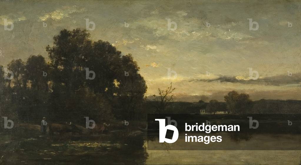 un fiume paesaggio, c. 1880 (olio su pannello)