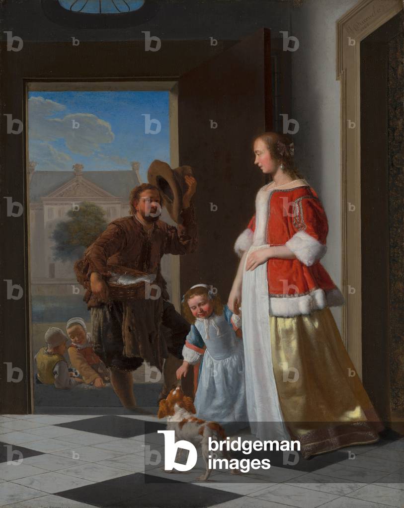 Image de Peinture représentant Un poissonnier à la porte 1663 par Jacob Ochtervelt