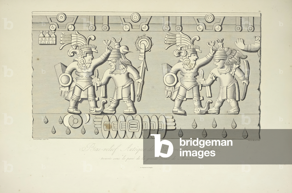 Aztec Stone Relief of Sacrifici, illustrazione da 'Vues des Cordillères et Monumens des Peuples Indigènes de l