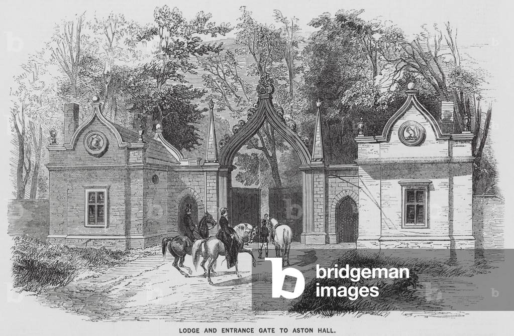 Image de Gravure représentant Lodge et portail d'entrée d'Aston Hall 1801 par English School