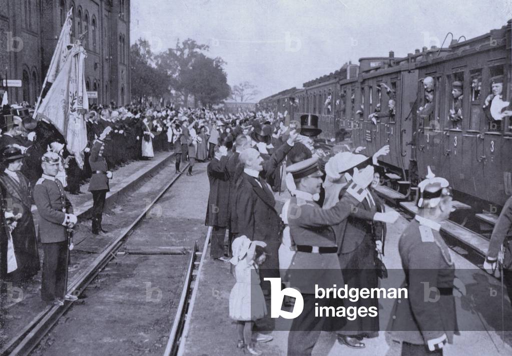 Germany Mobilization Image of German troops setting off for the front after mobilization ...