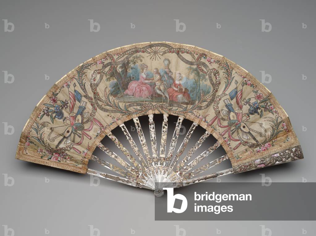 "Ventaglio pieghevole con scena di corteggiamento e trofei musicali" 1770 di Unknown artist