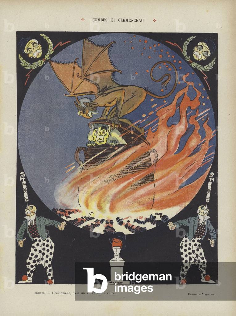 Combes and Clemenceau. Illustration for Le Rire (colour litho) by French Artist