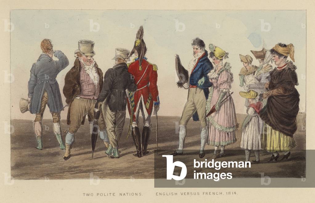 Zwei höfliche Nationen, Englisch gegen Französisch, 1814 (kolorierte Gravur)