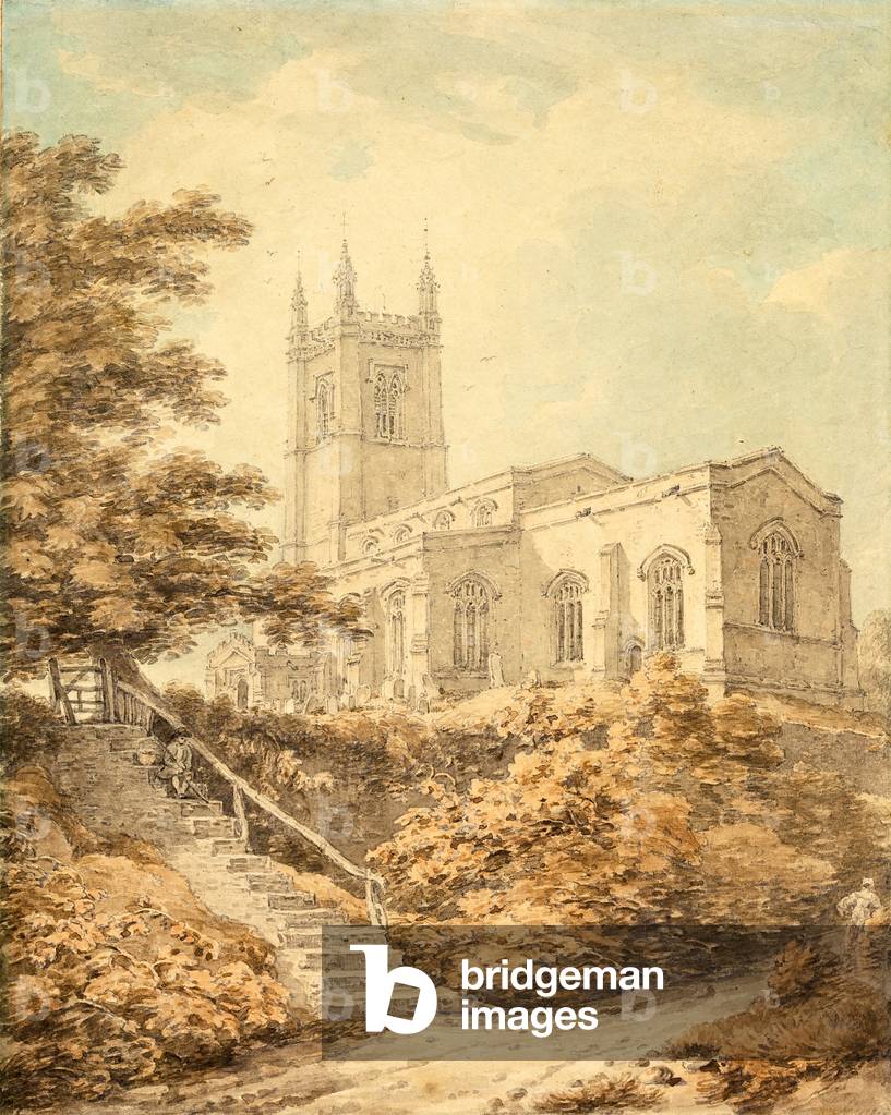 South East aspect of the church at Odell (w/c on paper) 