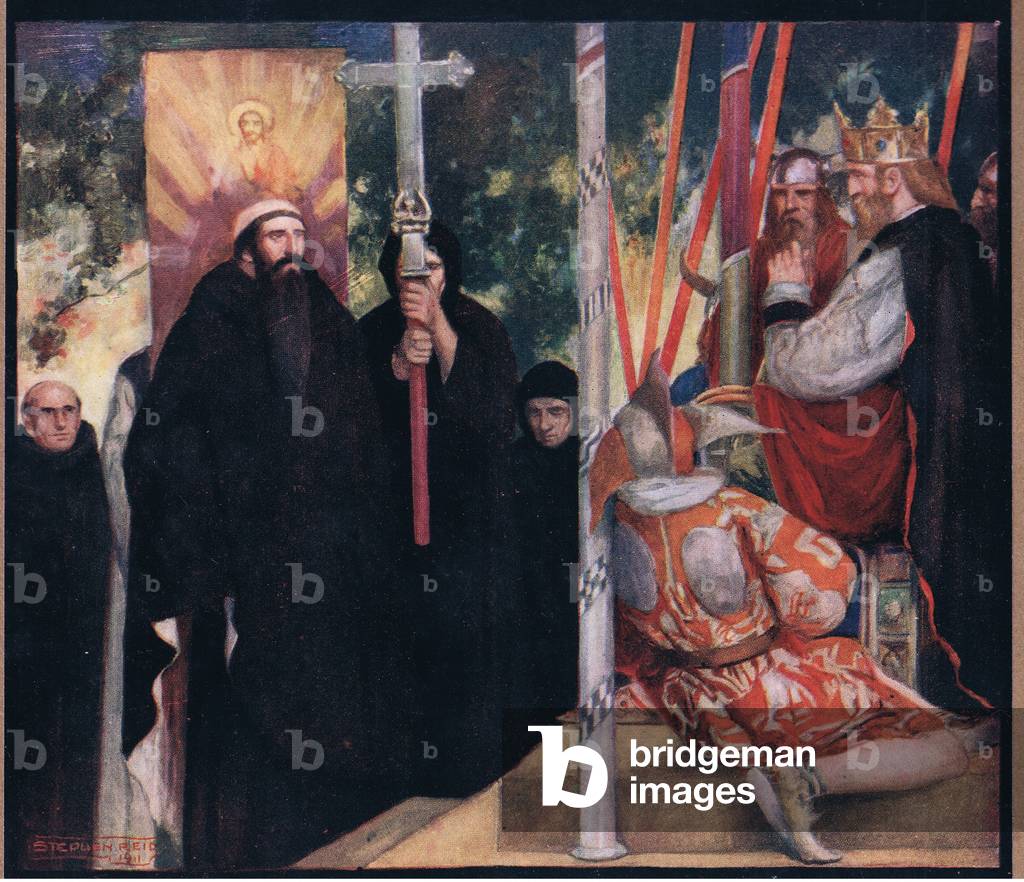 La réception de saint Augustin par Ethelbert (couleur litho) par Stephen Reid