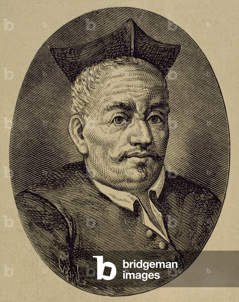 "Vicente Espinel (1550-1624). Scrittore e musicista spagnolo. Incisione.", b/w