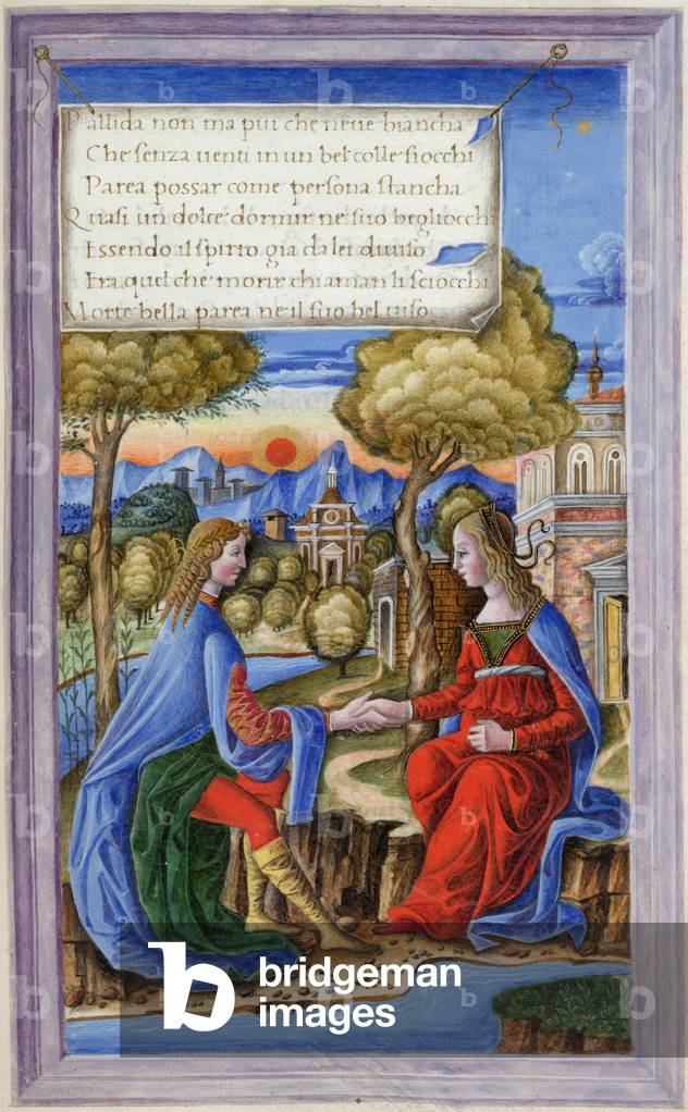 "Aggiungi. 38125 f.58 Petrarca e Laura morta" di Italian School
