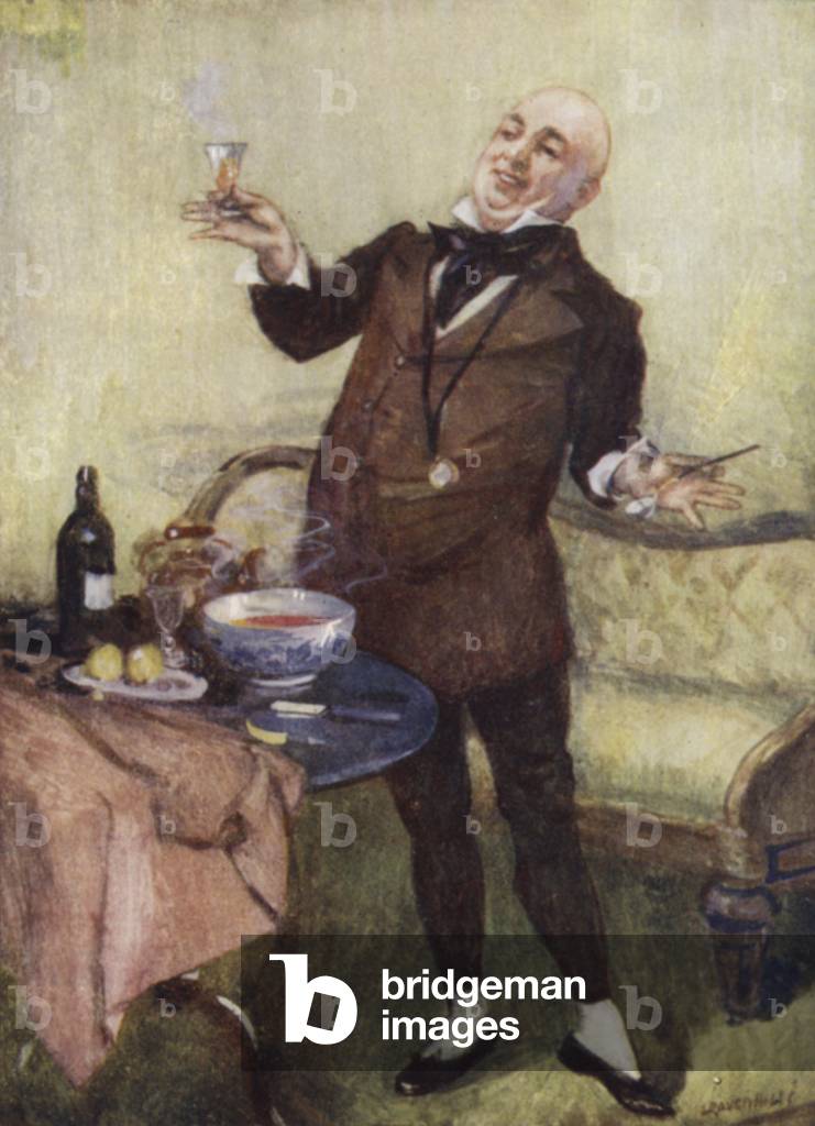 "Herr Micawber in seinem Element (Farblitho)" von Leonard Raven-Hill