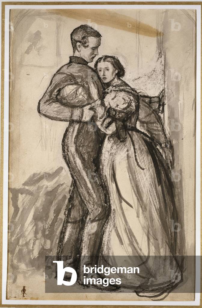 "Studie für 'The Black Brunswicker'" 1859 von John Everett Millais, b/w