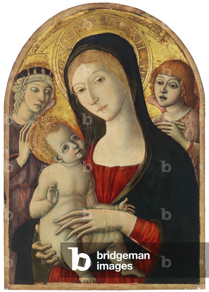 "madonna col bambino con angeli", c.1485 di Guidoccio di Giovanno Cozzarelli, b/w