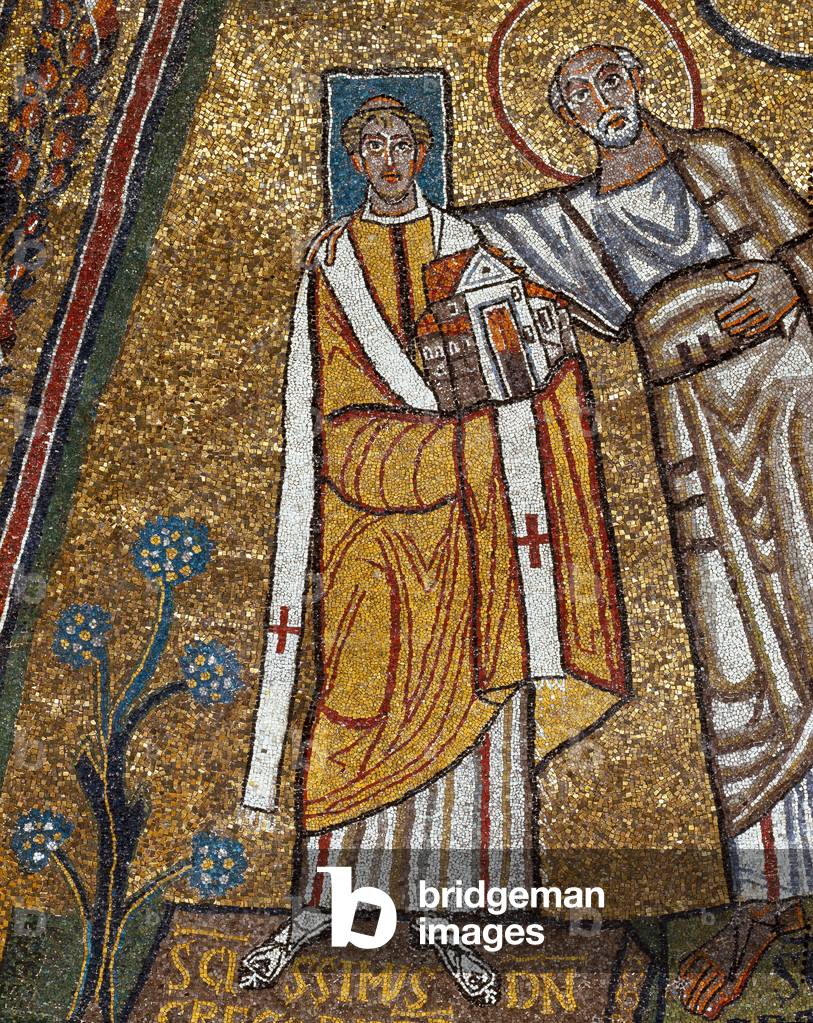 Bild von Mosaik "Mittelalterliche Kunst: Mosaikbecken der Apsis - Detail des Papstes - San Marco" 827