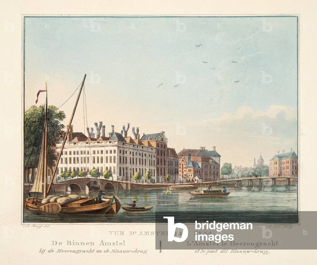 Vue d'Amsterdam No.34. De Binnen Amstel bij de heerengracht en de Blaauw-brug. L'Amstel le Heerengracht et le 