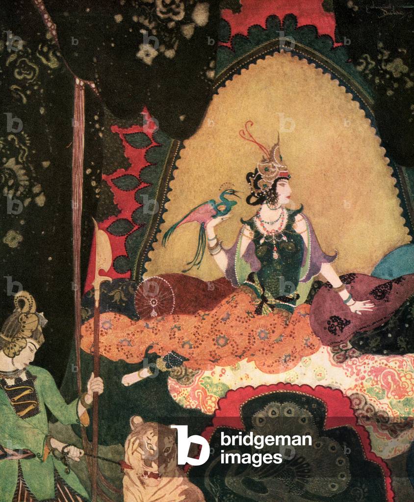 Layla Holding a Bird di Edmund Dulac, 1911 (serigrafia)