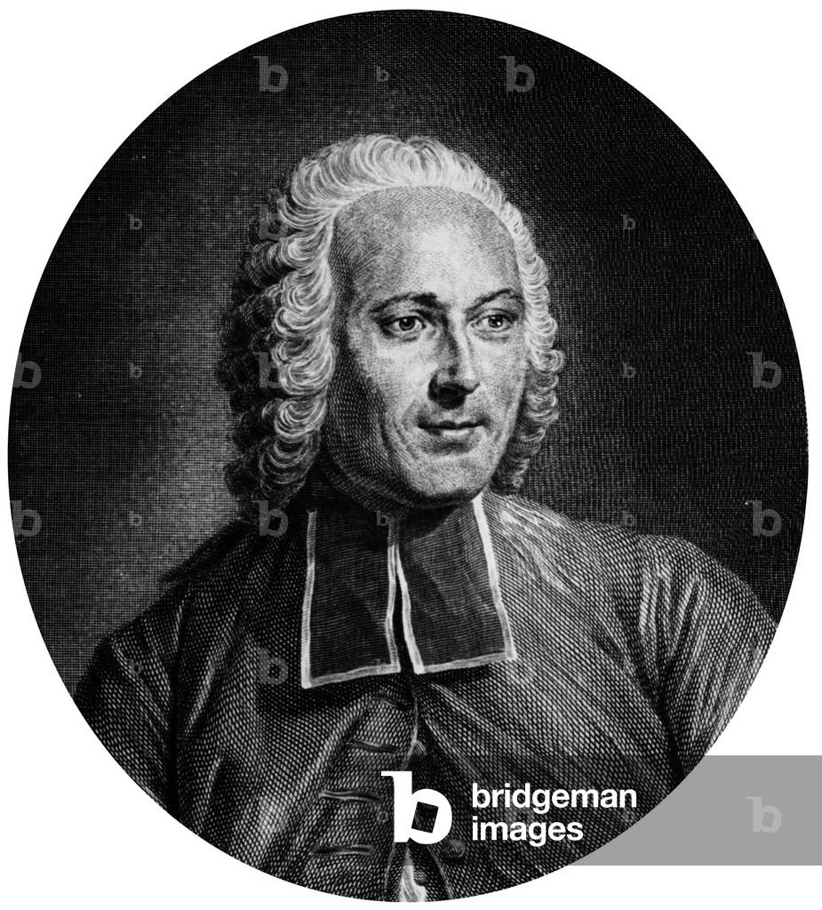 Bild von Gravur "Abbe Jean Antoine Nollet (Stich)" 1701 von French School, b/w