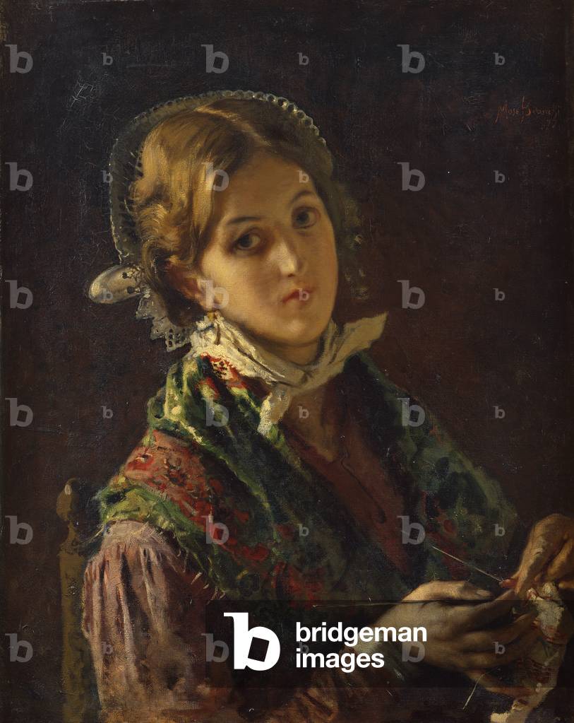 Immagine di Dipinto "Una donna che lavora a maglia (olio su tela)" 1801 di Mosè Bianchi