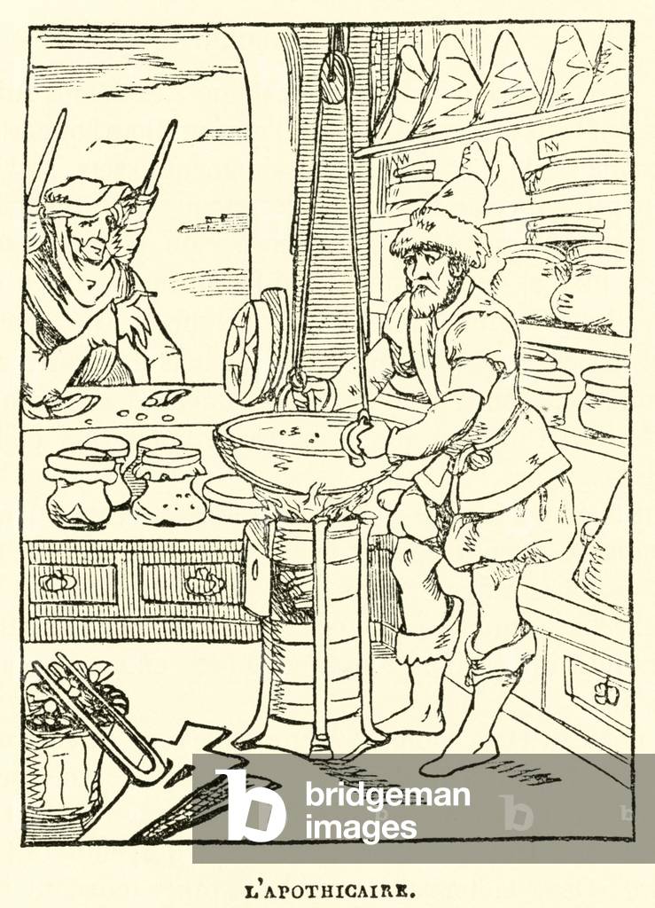 "L'Apothicaire (Gravur)" 1801 von French School, b/w