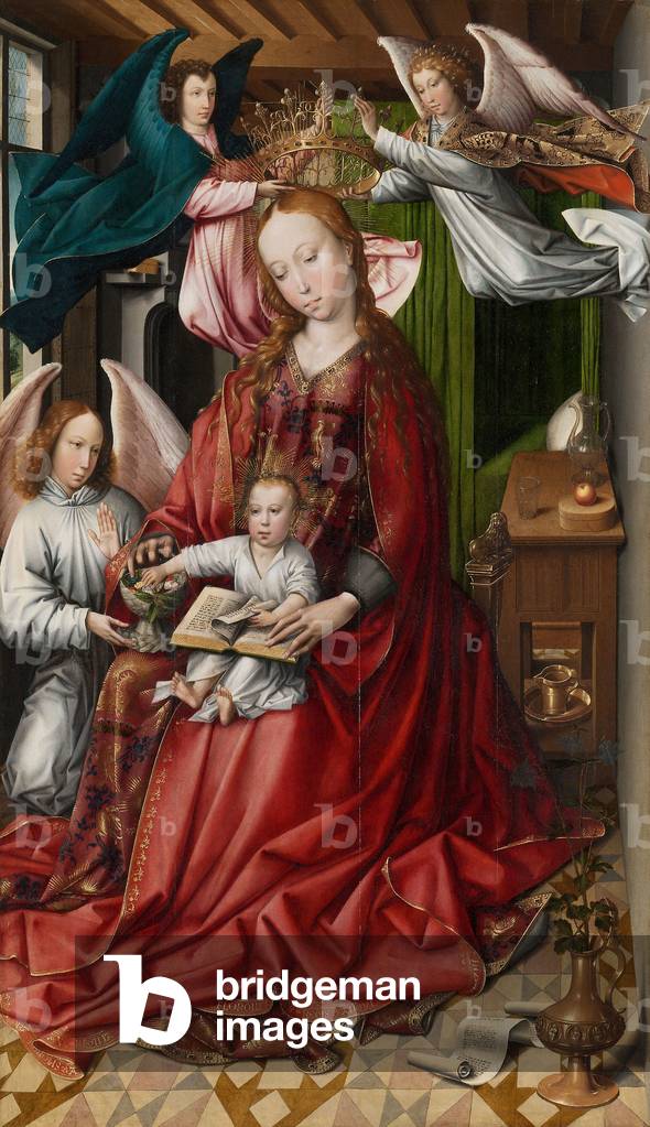 Von Engeln gekrönte Jungfrau mit Kind, 1490-95 (Öl auf Tafel)