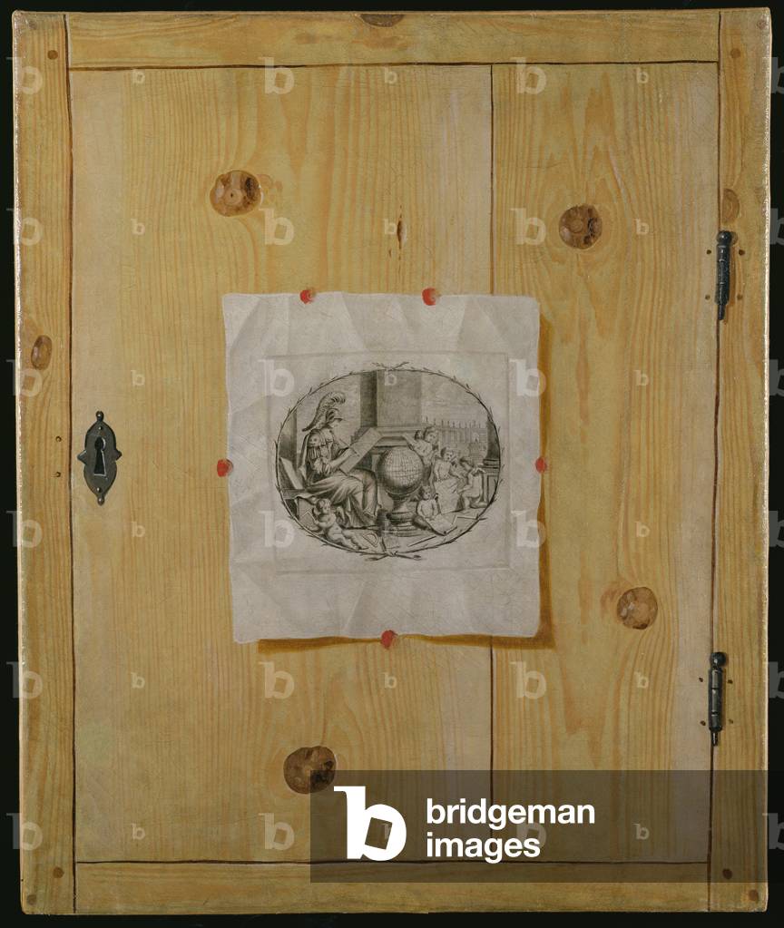 Bild von Gemälde "Ein Trompe l'Oeil einer Schranktür mit Gravur (Öl auf Leinwand)" von German School