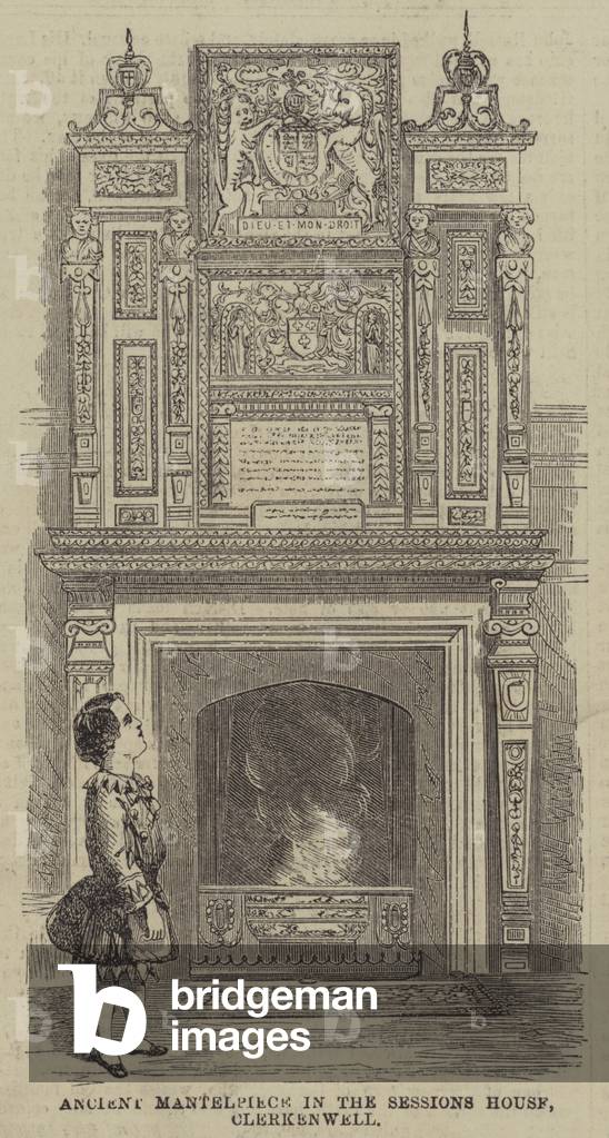 Ancient Mantelpiece in the Sessions House, Clerkenwell (engraving)