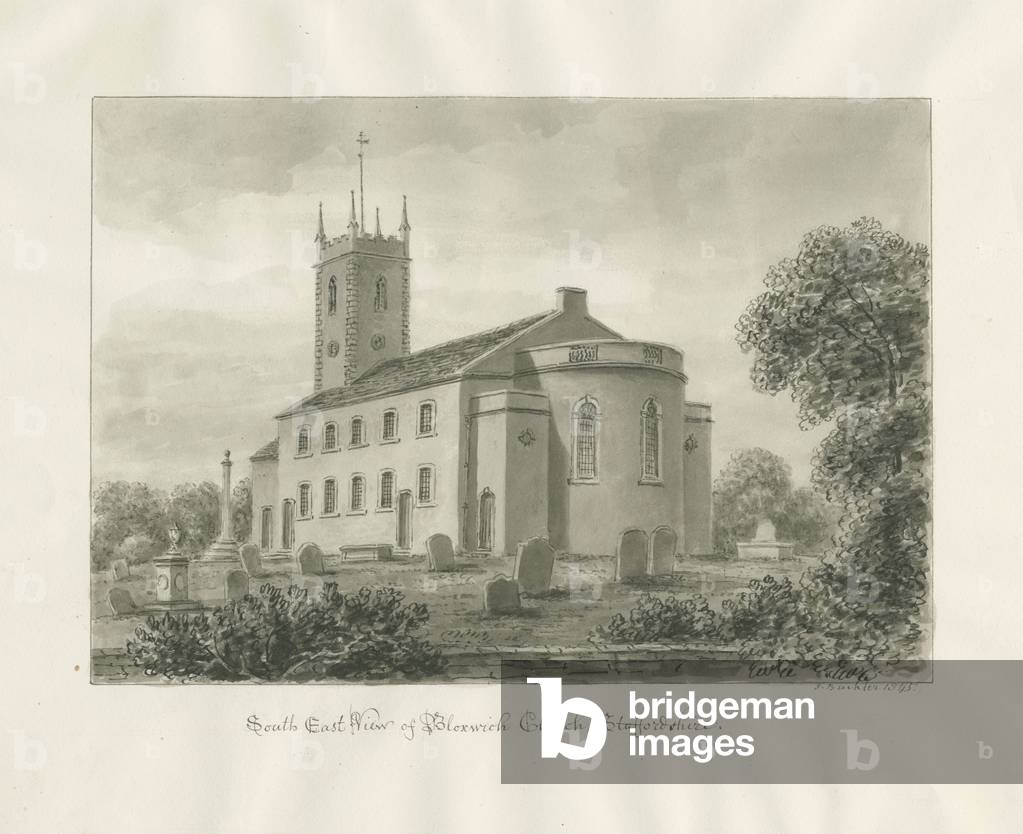 Bild von Zeichnung "Bloxwich Church: Sepia zeichnung" 1845 von John Buckler