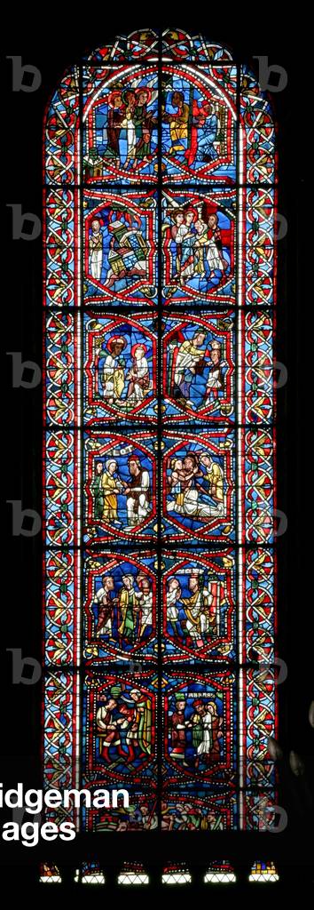 Window w5-R depicting the Stories of Lot and Abraham (stained glass) by French Artist