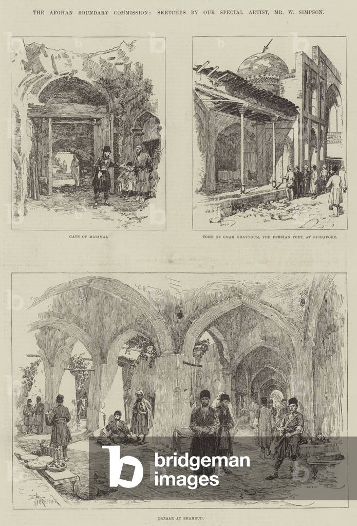The Afghan Boundary Commission (engraving) by Amedee Forestier, b/w
