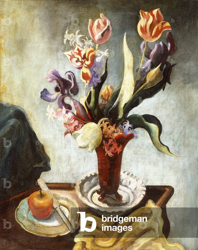 ancora la vita con primavera fiori (con mela e rosso vaso), 1949 (olio su tela)