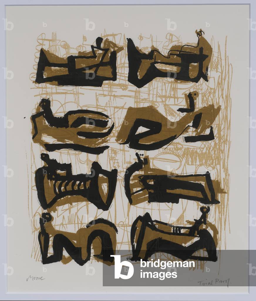 Eight Reclining Figures (colour litho) by Henry Spencer Moore