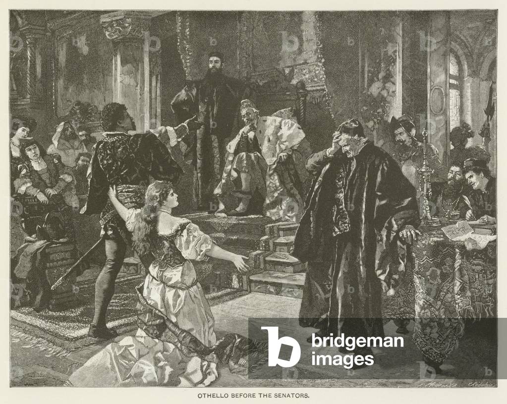 Othello devant les sénateurs (gravure) par Carl Ludwig Friedrich Becker, b/w