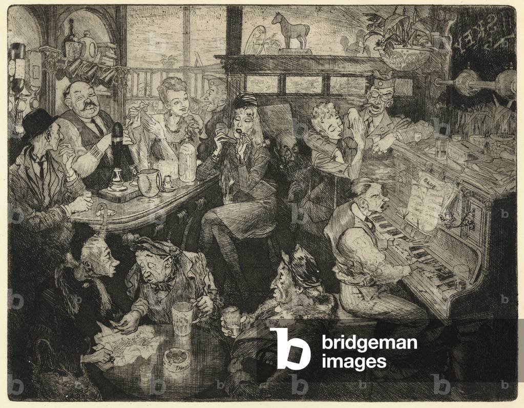 Scene in a public house (etching)