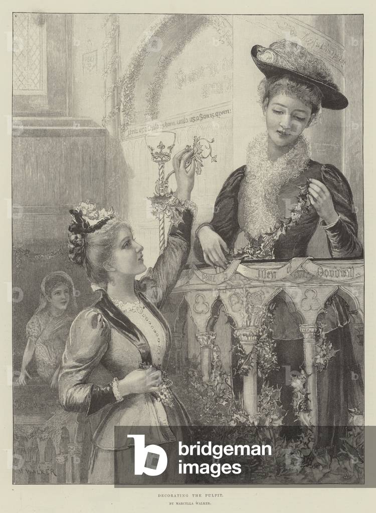Décoration de la chaire (gravure) 1891 par Marcella M. Walker, b/w