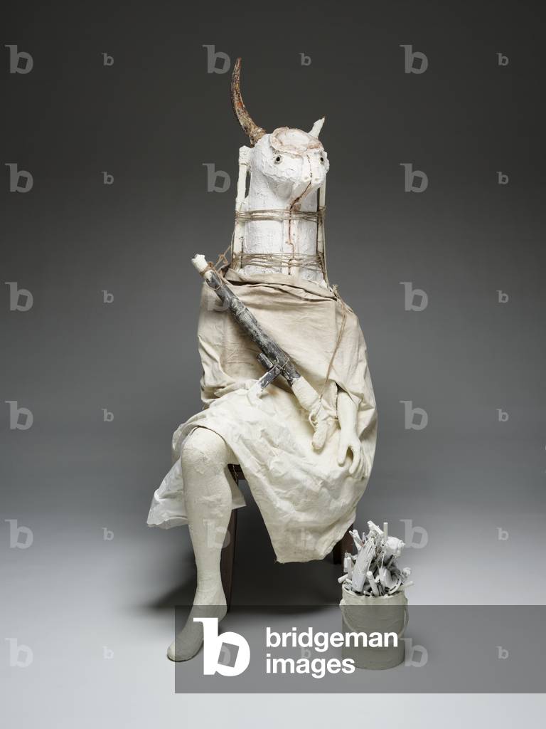 The Minotaur, 2008 (plaster, gauze, rope, fabric, chair, bucket, and paintbrushes)