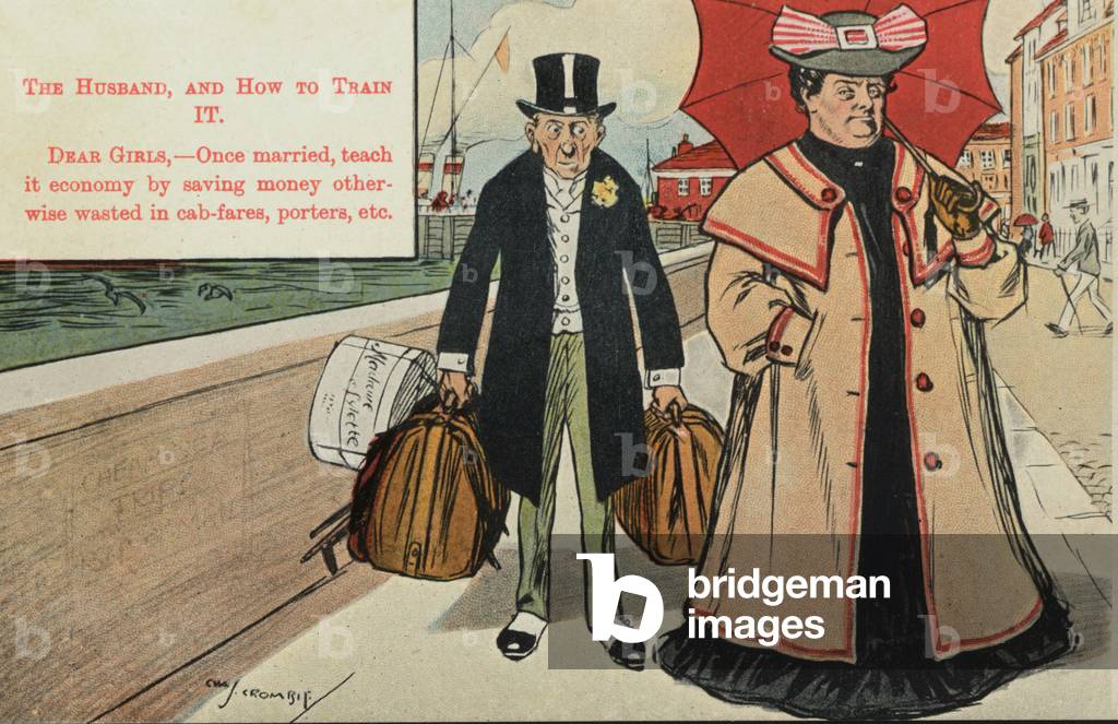 The Trained Husband (colour litho) by Charles Crombie
