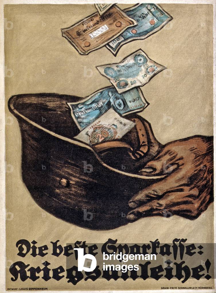 Manifesto del prestito di guerra tedesco WW1, «Die beste Sparkasse: Kriegsanleihe! «, c.1914-18 (color lito)