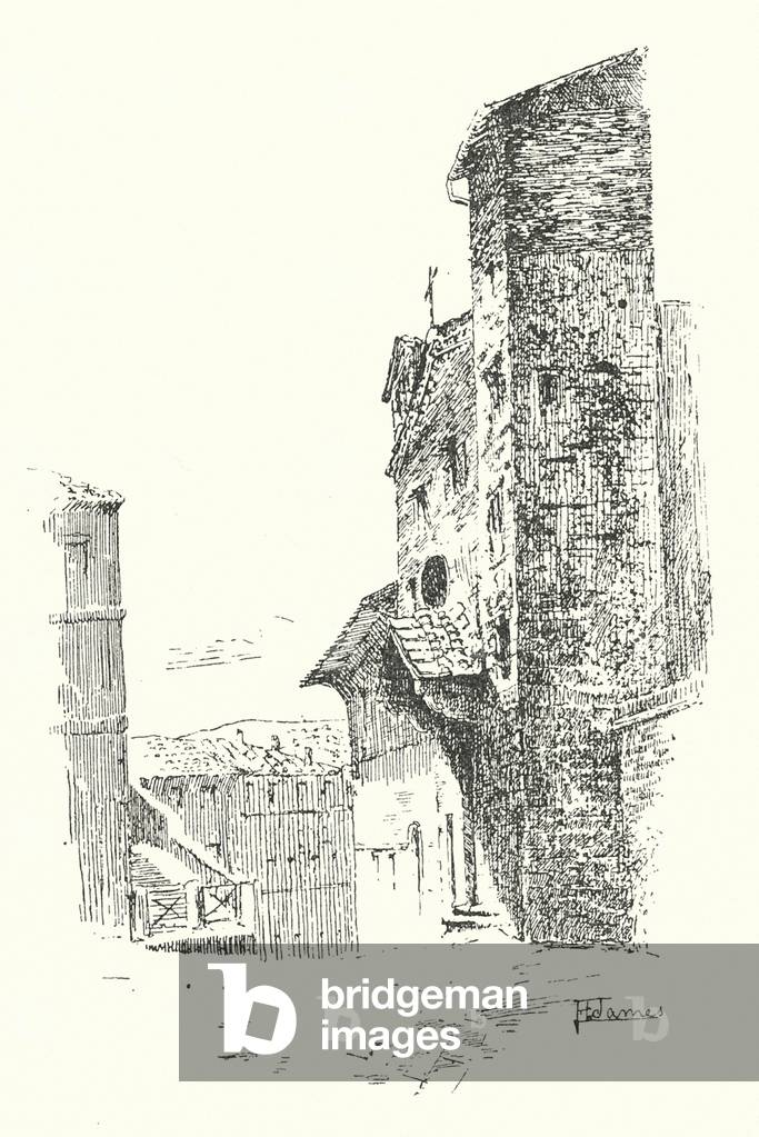 Image of Print depicting Siena: The Tower of Sant' Ansano (litho) 1901 by Helen M James