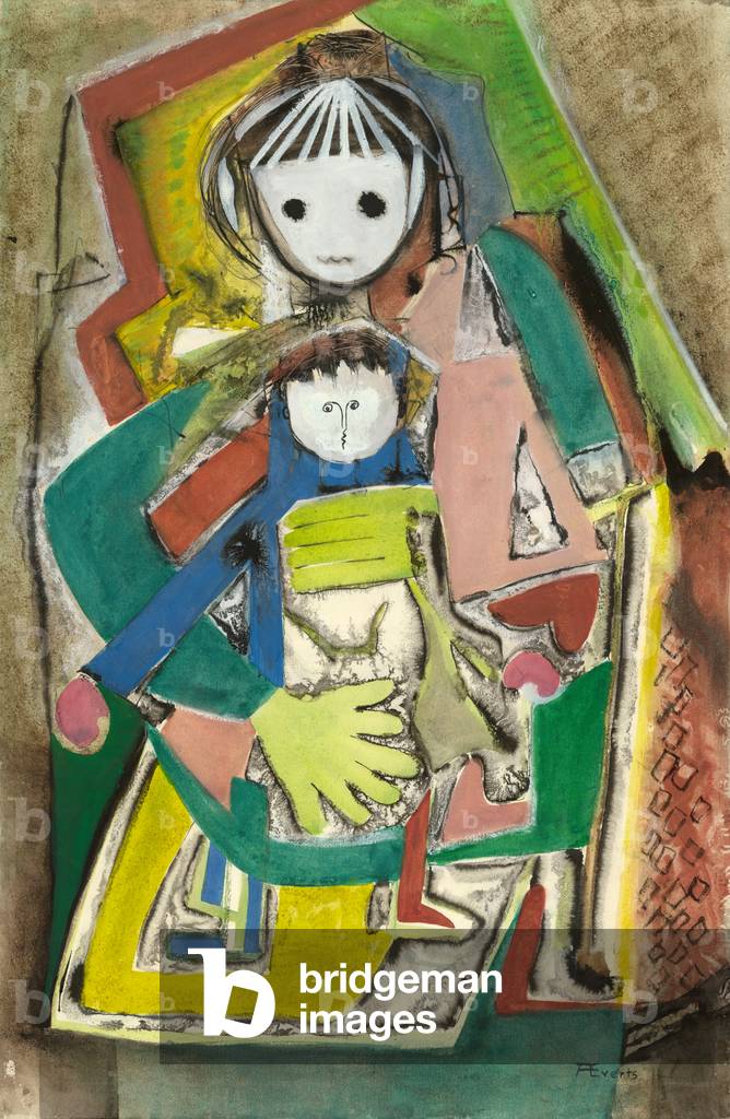 Bambino con bambola (tempera su carta)