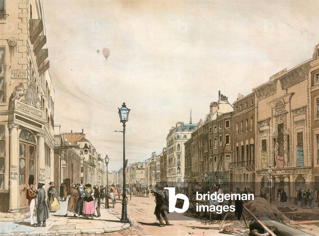 Piccadilly regardant vers la ville (gravure colorée)